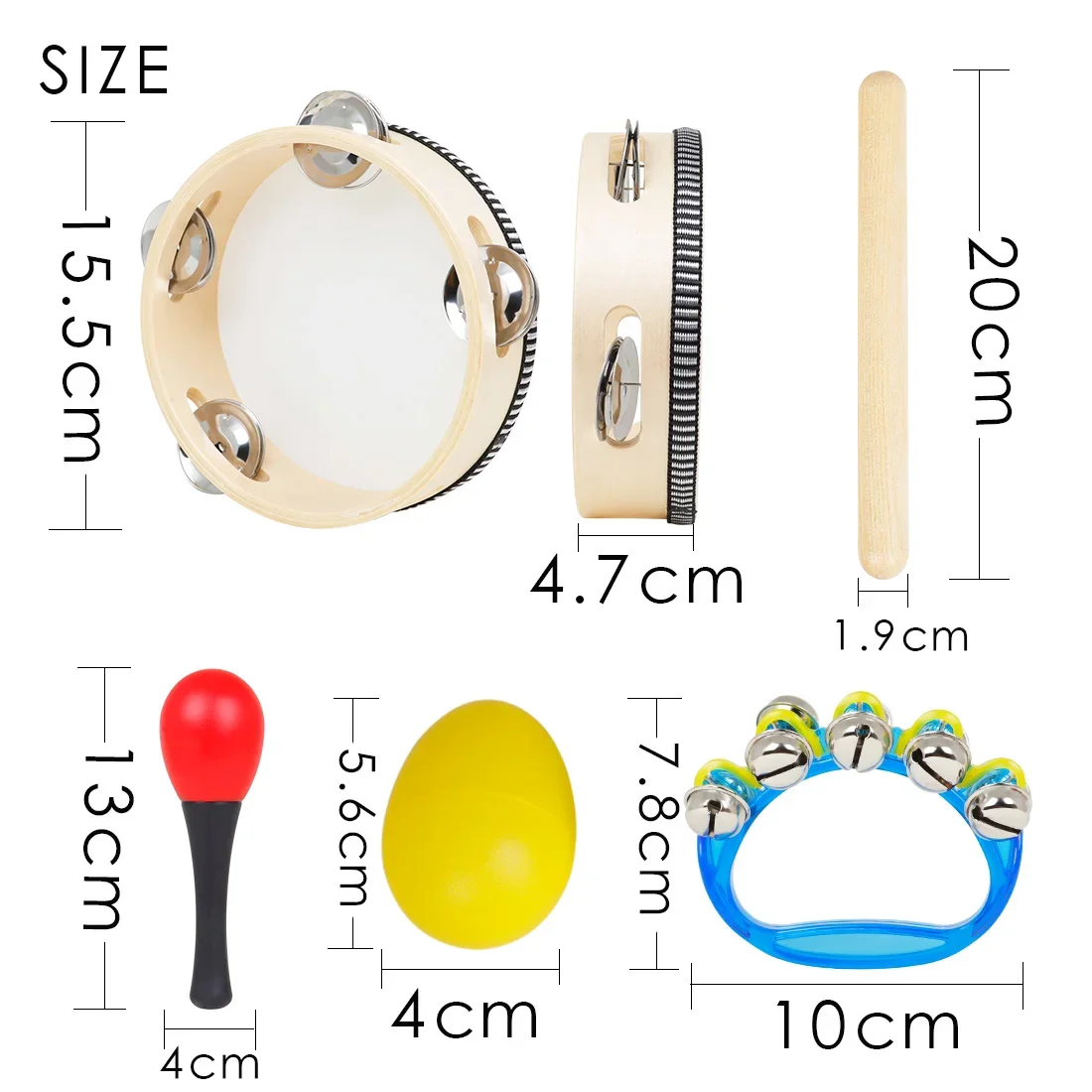Orff Instrument Set 5Pcs/Set 6 Inch Black Lamb Chop Tambourine Sand Egg Rhythm Stick Children's Percussion Instrument Set