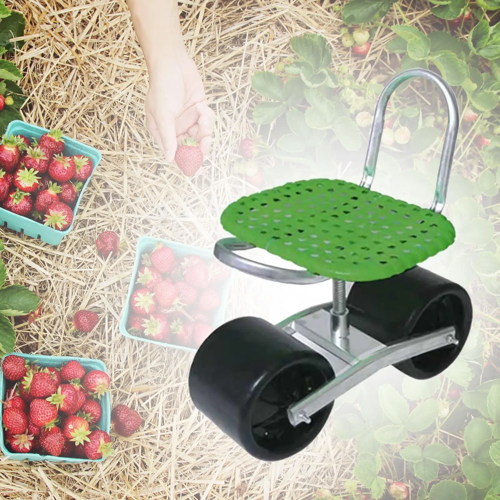 Rolling Garden Stool Cart Wheels Adjustable Garden Work Seat 360&deg; Rotating Lawns Picking Yards Adjustable Swivel