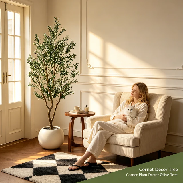 Olive Trees Artificial Indoor, 5.25/6.10/7.10FT Tall Faux Olive Tree with Black Pot, Artificial Plants with Natural Wood Trunk and Lifelike Fruits for Home Office Decor 1