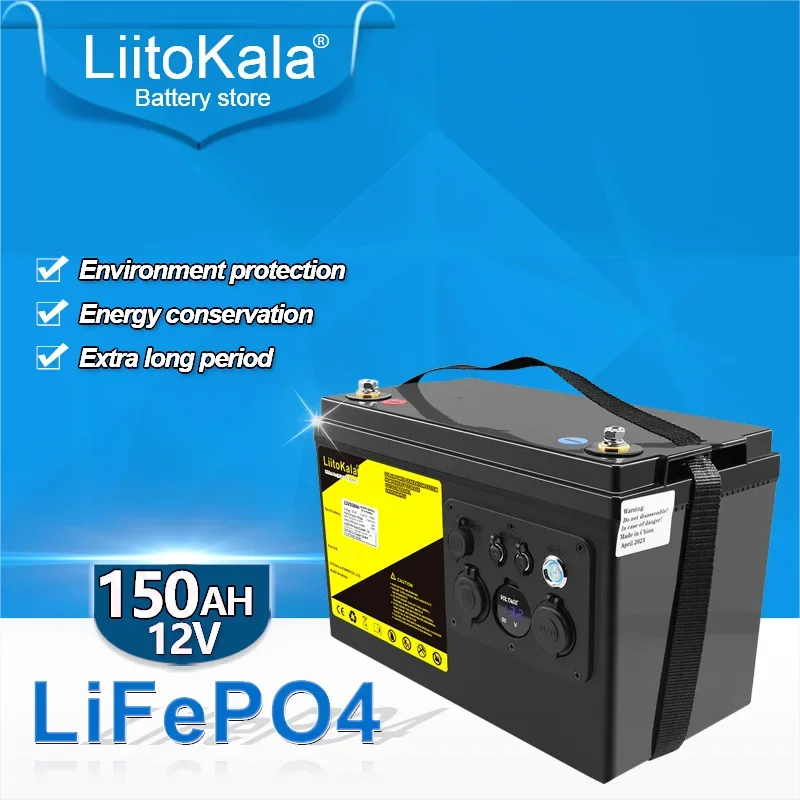 

LiitoKala 12V 150Ah LiFePO4 Battery 12.8V Power For RV Campers Golf Cart Off-Road Off-grid Solar Wind，QC3.0 Type-C USB output