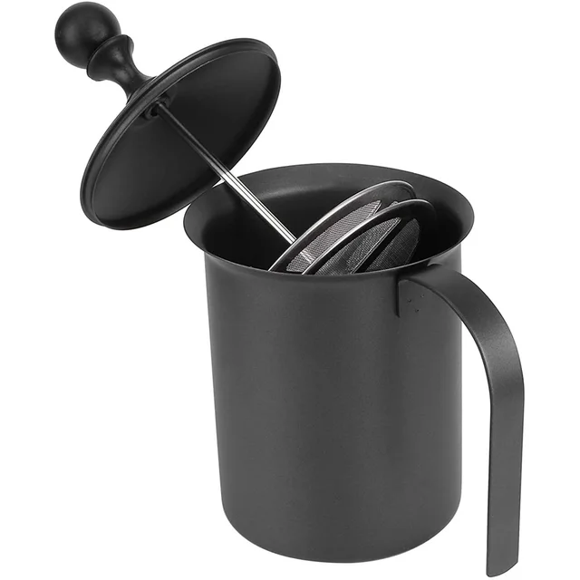 Kézi Tej Frother Nem Tapadós Rozsdamentes Acél Szivattyú Krém Dupla Háló Kávé Habos Kancsó Fekete 400/800 Ml - Image 5