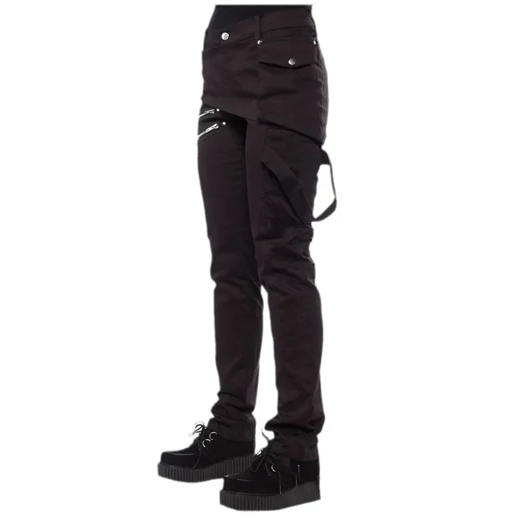Pantaloni lunghi solidi da donna tasche con cerniera slim fit casual bottoni regolari pantaloni dritti con rivetti a vita media autunno 2023 4