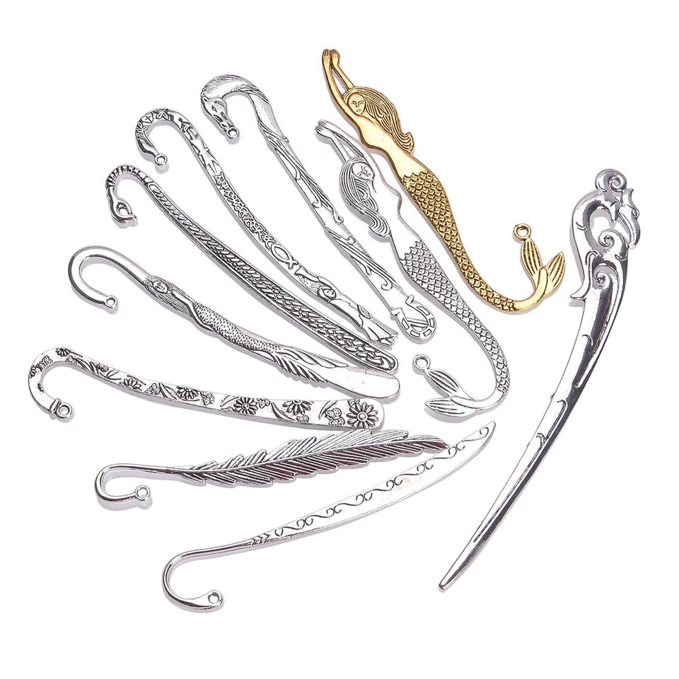 SUNNYCLUE 12Pcs Hook Bookmarks Findings Metal Bookmark Hairpin Stripe Hook Vintage Bookmark Clip For Crafting Jewelry Making Charms Findings Accessories Mixed Color 168475