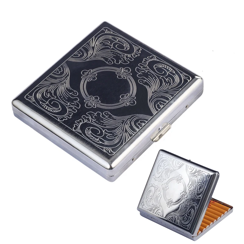 

Ultra-thin Metal Cigarette Case Double Smoking Cases with Slip Tobacco Storage Box Gift For Men