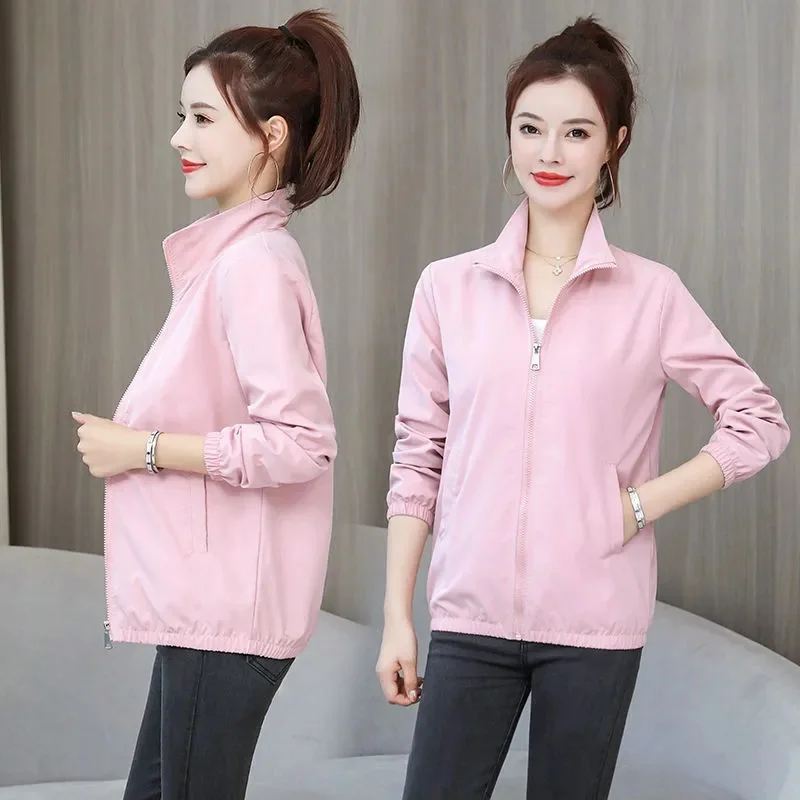 

Women's Lining Windbreaker 2022 New Spring Autumn Thin Zipper Short Jacket Ladies Stand Collar Loose Large Size Windbreaker 4XL