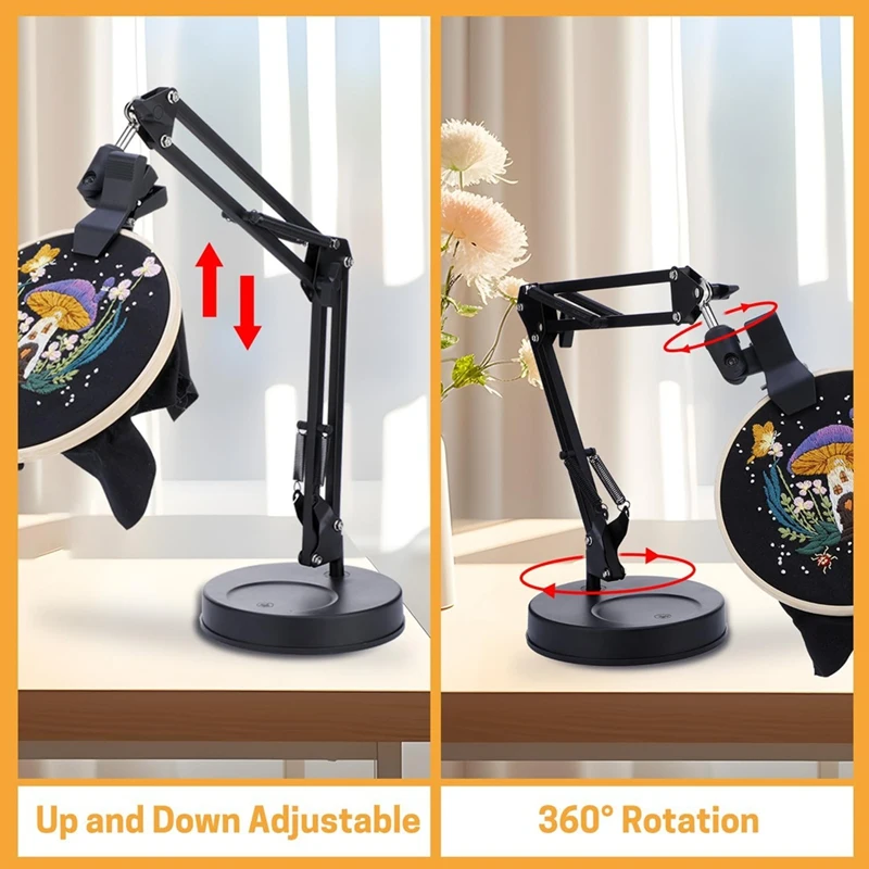 Embroidery Hoop Stand, Adjustable Embroidery Hoop Stand, Foldable Metal 360 Degree Rotation-[A37I]