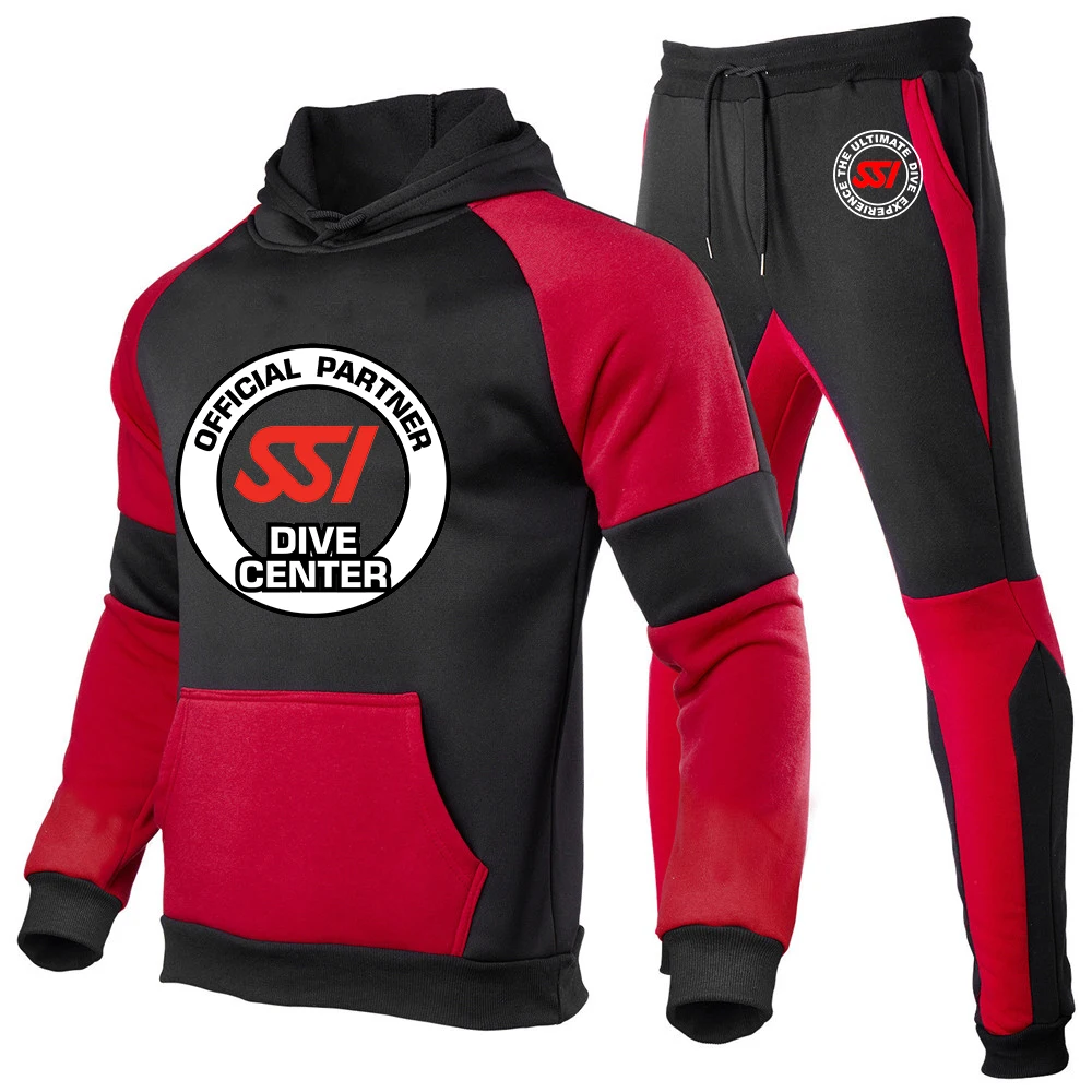 

2023 New Man's Fashion Scuba Diving Dive SSI Printing Splicing Tracksuit Cotton Hoodie Classic Casual Sweatshirt Sweatpants Suit