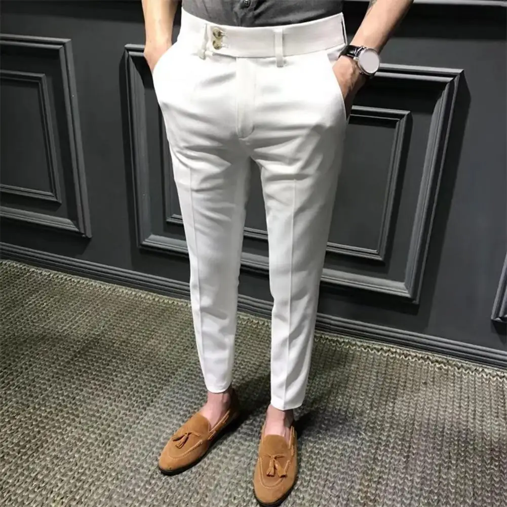 Trendy Ninth Suit Pants Office Slim Fit Wear-resistant Zip Up Ninth Suit Pants  Ankle Length Ninth Trousers Male Garment 5