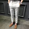 Trendy Ninth Suit Pants Office Slim Fit Wear-resistant Zip Up Ninth Suit Pants  Ankle Length Ninth Trousers Male Garment 5