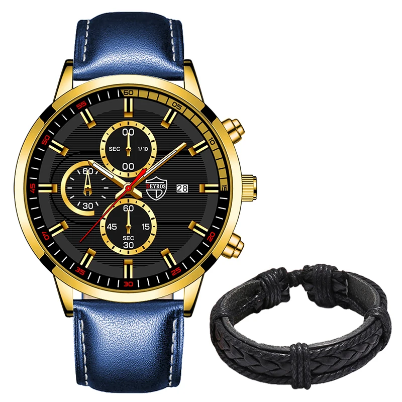 2022 Fashion Mens Sport Watches Men Casual Leather Bracelet Analog Quartz Wristwatch Calendar Male Business Luminous Clock 