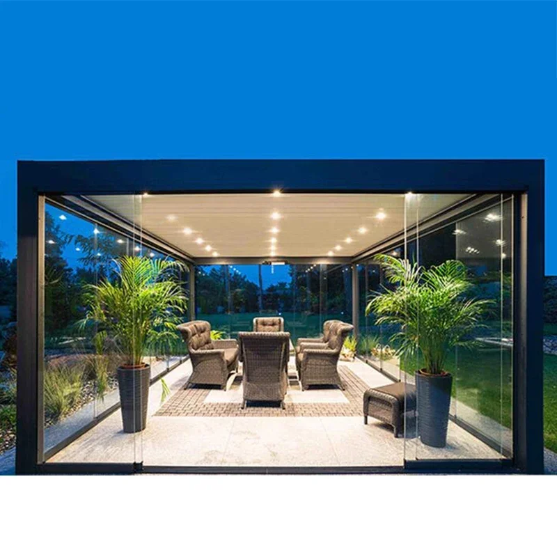 

Pergola Aluminium Bioclimatic 4x3 4m x 3m Motorized Louvre Roof For Restaurants Sun Shade pavilion terrace pergola