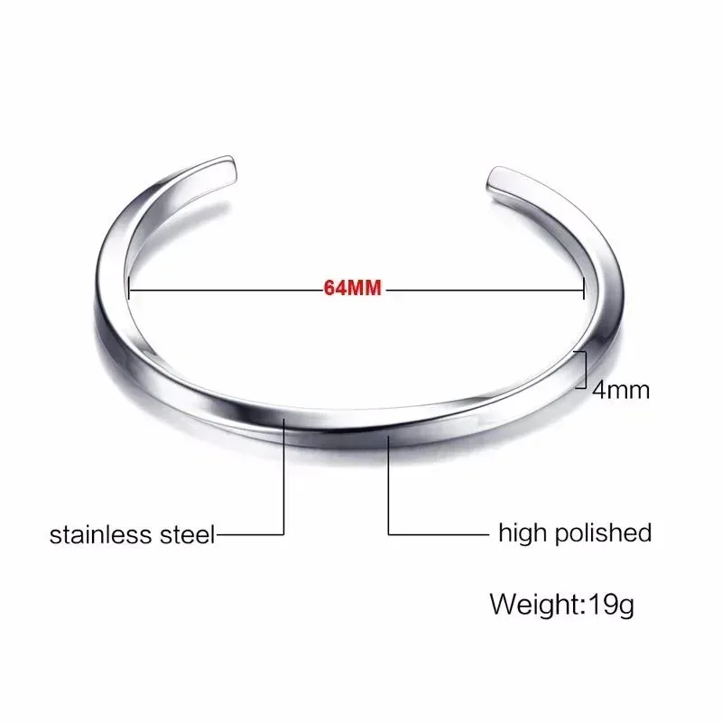 2024 New Simple Twisted Stainless Steel Open Bangles for Men Women Delicate Silver Color Cuff Bracelet Fashion Party Jewelry - Image 5