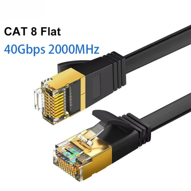 Ultra-High-Speed Cat8 Flat Ethernet Cable with Gold Plated Connectors