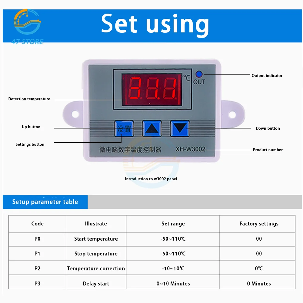 W3001 LED Digital Control Temperature Microcomputer Thermostat Switch Thermometer New Thermoregulator DC 12V 24V AC 110V 220V