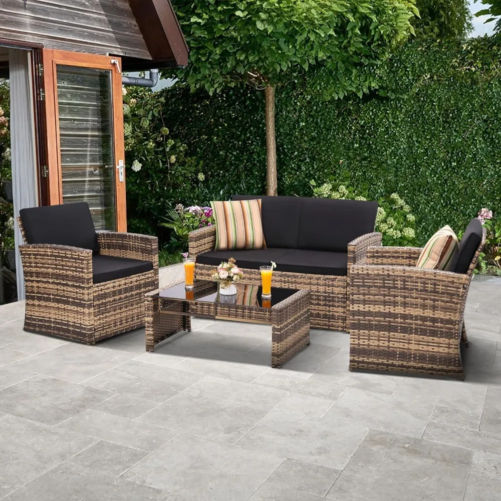 4-Piece Rattan Patio Conversation Set 2