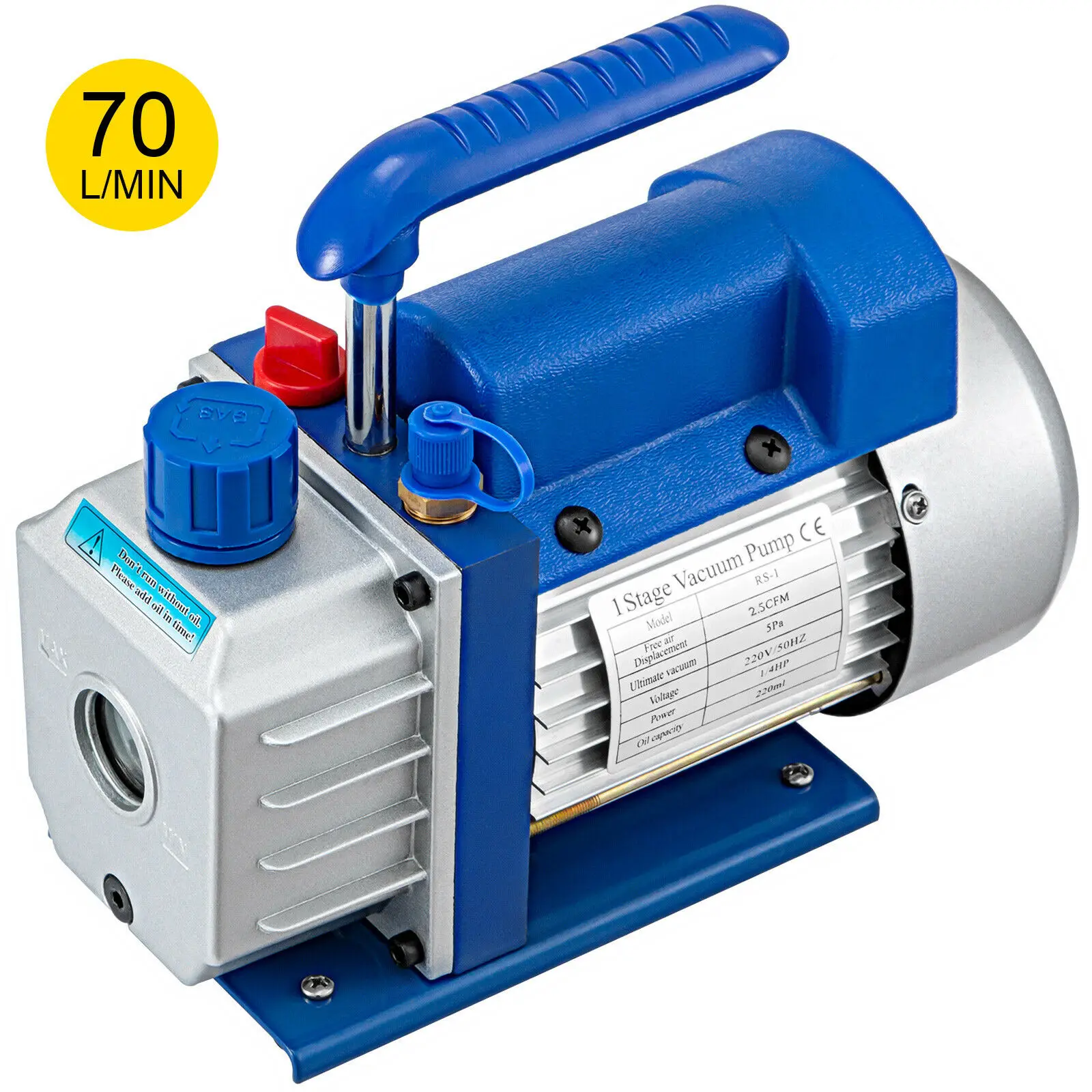 2.5CFM 1 Stage Refrigerant Vacuum Pump Rotary Vane 5Pa 1/4HP Vacuum
