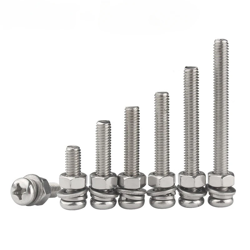 

50pcs M3 M2.5 Set Phillips Screw Cross Recessed Pan Head Screws Spring Pad Gasket Combination 304 Stainless Steel 6-30mm