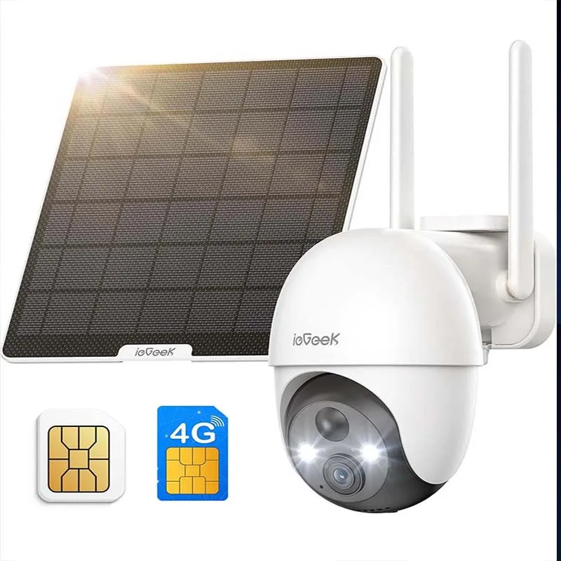 Telecamera Esterna 4G IeGeek Con SIM E Pannello Solare – 2K 3MP, Batteria 10000mAh, Rilevamento PIR, Visione Notturna - 4