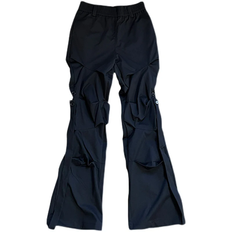 IEFB High Street Pleated Overalls Men's Pants Fashion Loose Straight Button Casual Male Trousers Solid Color Darkwear 9A6007 wide leg pants