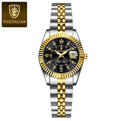 Luxury Elegant Women's Waterproof Stainless Steel Quartz Watch with Luminous Dial and Date Feature (780 Gold Black)