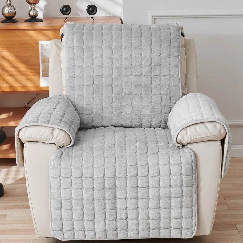 1Seater Flannel Recliner Sofa Cover with Pockets Armchair Case Plush Sofa Cover Non-Slip Lazy Boy Chair Slipcovers Home Decor 3