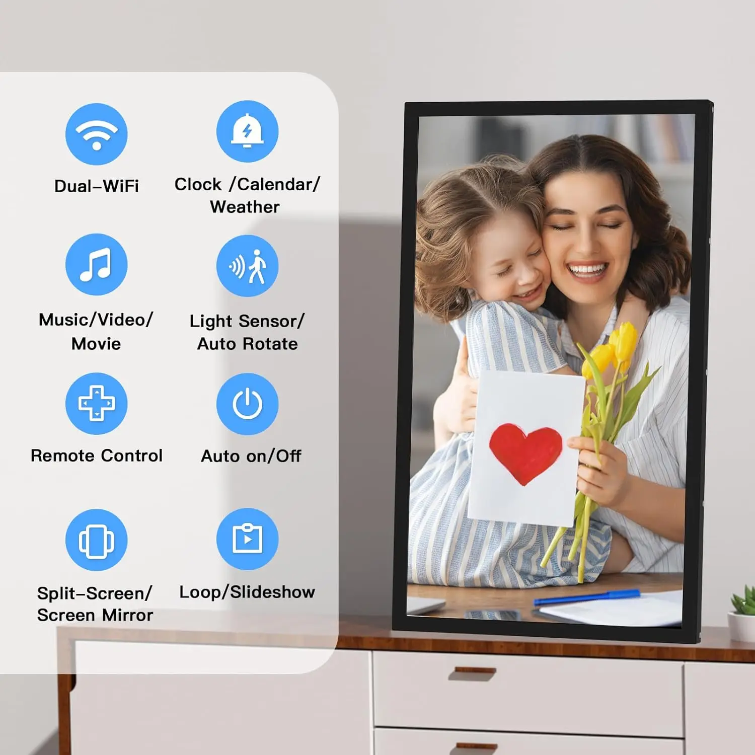 Large Digital Picture Frame 21.5 inch WiFi-Photo-Frame - 32GB, 1920x1080 IPS FHD, Auto Rotate, Load Photos Videos from Phone via