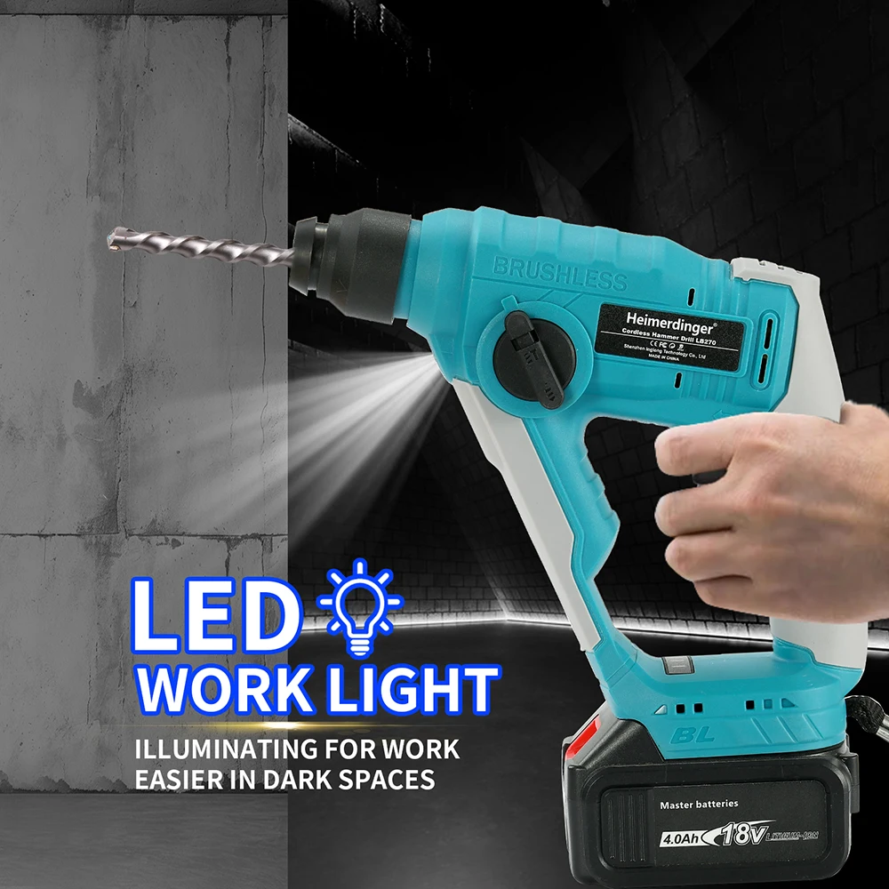 Cordless Brushless 1-1/8" SDS-Plus Rotary Hammer Drill-2-in-1 Multi-functional Heavy Duty Hammer Drill with 2.0J impact energy 5