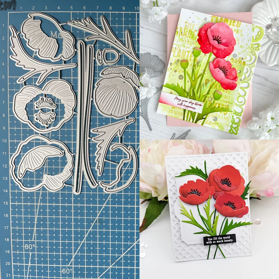 Lucky Goddess Metal Cutting Dies Poppies Flower Diy Scrapbooking Photo Album Decorative Embossing Paper Card Crafts