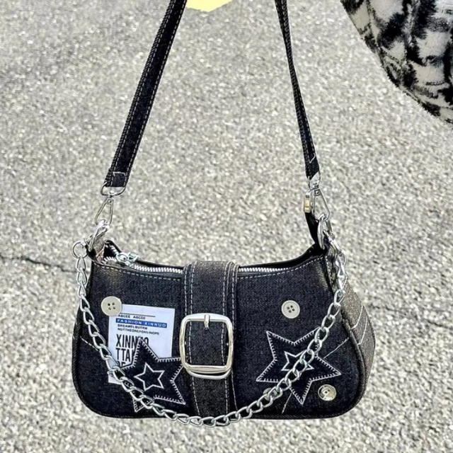 Fashion Star Y2k Women's Shoulder Bags Cool Chain Goth Ladies Underarm Bag  Crossbody Bag Vintage Denim Black Female Handbags - AliExpress