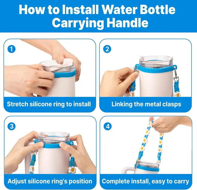 Water Bottle Handle with Strap for Owala Stanley Cup  Hydro Flask, Water Bottle Handle Fits Most 12-40oz Water Bottles 2