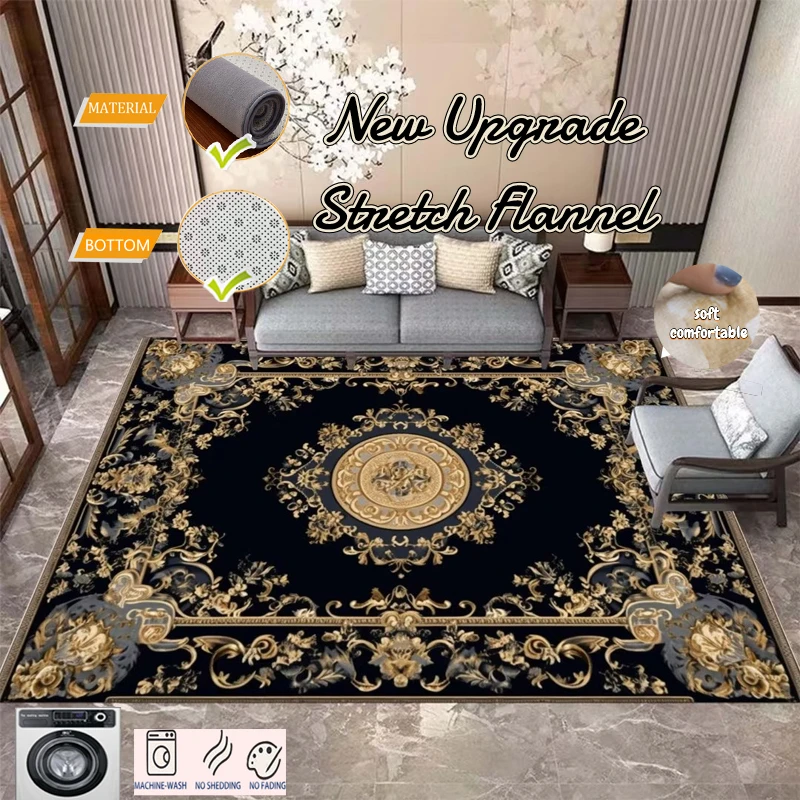 

Luxury European Floral Carpets for Living Room Decoration Bedroom Carpet Elastic Flannel Floor Mat Black Big Size Area Rugs 2x4m