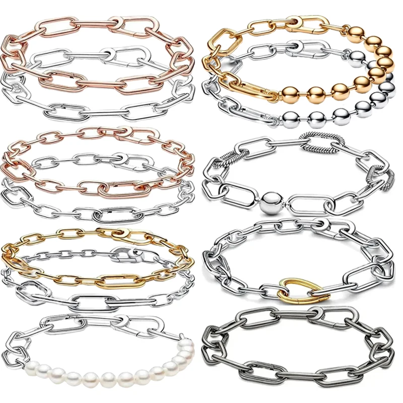 New Hot Selling S925 Sterling Silver ME Series Two tone Love Ring Chain Women's Pearl Logo Bracelet DIY Fashion Jewelry new hot selling s925 pure silver pearl series sliding bracelet for women diy fashion authentic jewelry gifts