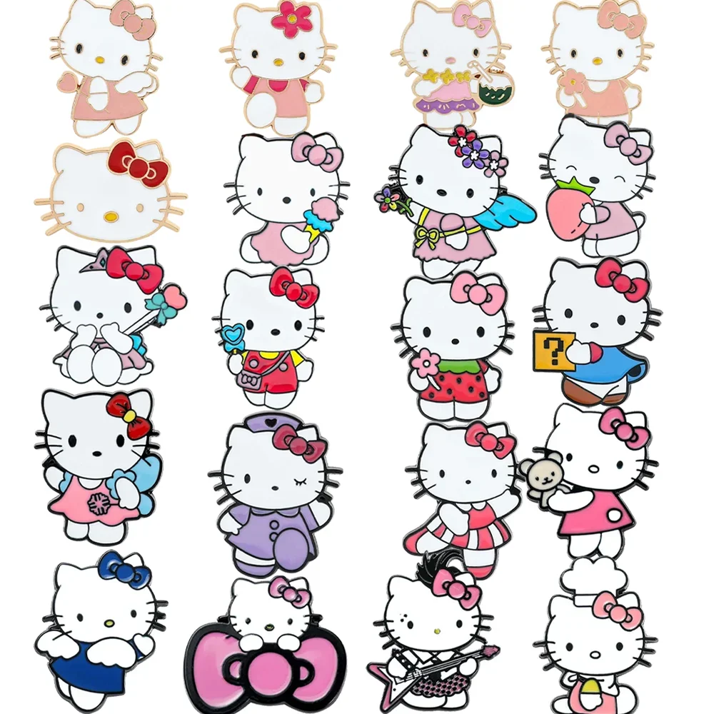 20 Peças de Broches Criativos e Adoráveis Hello Kitty, Pins de Esmalte Fofos para Mochilas, Roupas e Acessórios de Joias
