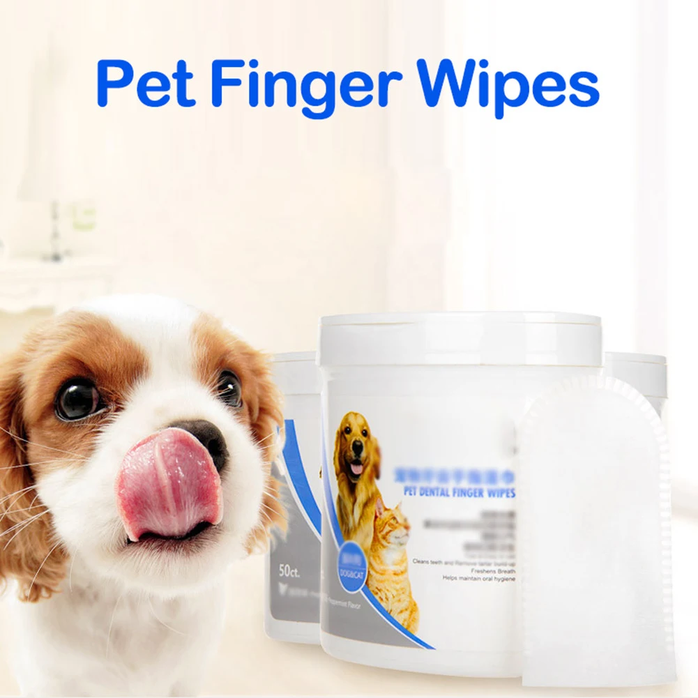 

50PCS Dog Teeth Cleaning Finger Wipes Dog Dental Care Wipes for Cat and Dog Pet Oral Cleansing Presoaked Teeth Wipes No Brushing
