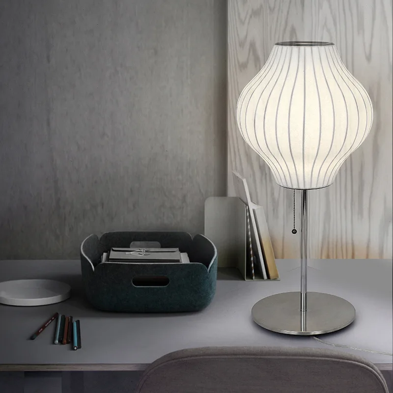 

Japanese silk table lamp modern minimalist hotel showroom Japanese-style study creative bedroom decoration bedside lamp LED