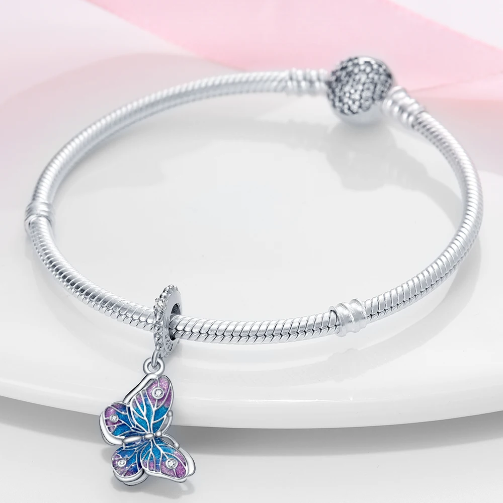 Dijes compatibles con pulsera Pandora 925 Original, búho de plata 925 con circonita azul, corazón rojo, cuentas finas, fabricación de joyas DIY, gran oferta