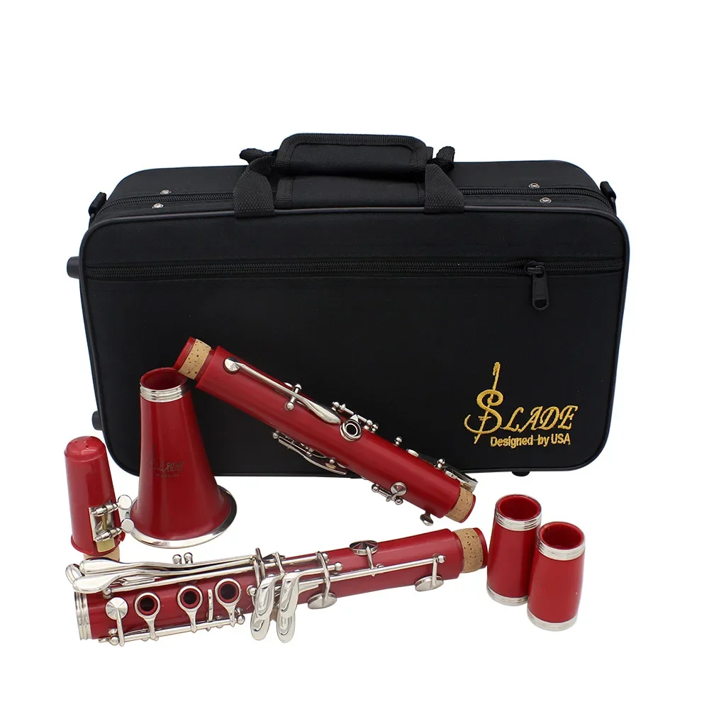Red Clarinet 17 Key Falling Tune B Clarinet ABS Silver Plated Silver Key Musical Instruments with Mouthpiece Cleaning Cloth Part