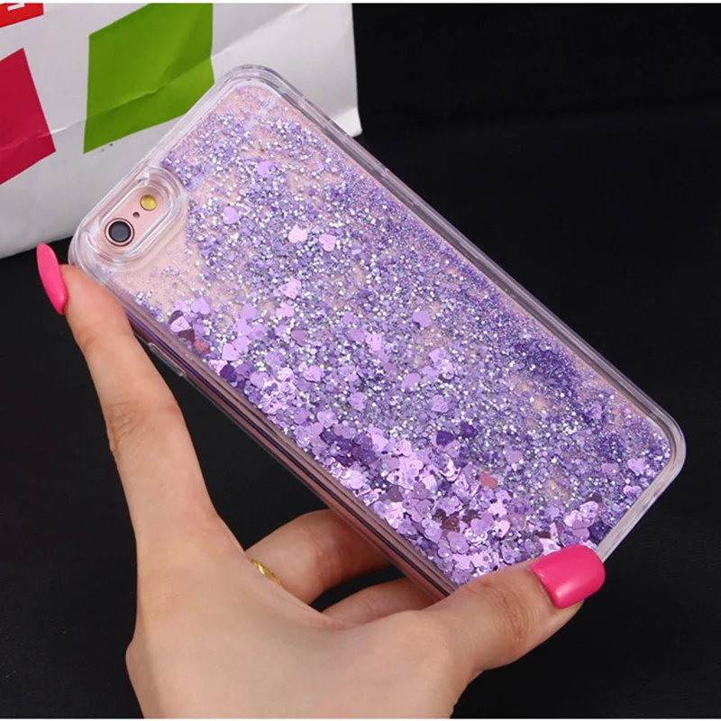 Love Heart Stars Glitter Quicksand Phone Case with Dynamic Liquid Back Cover