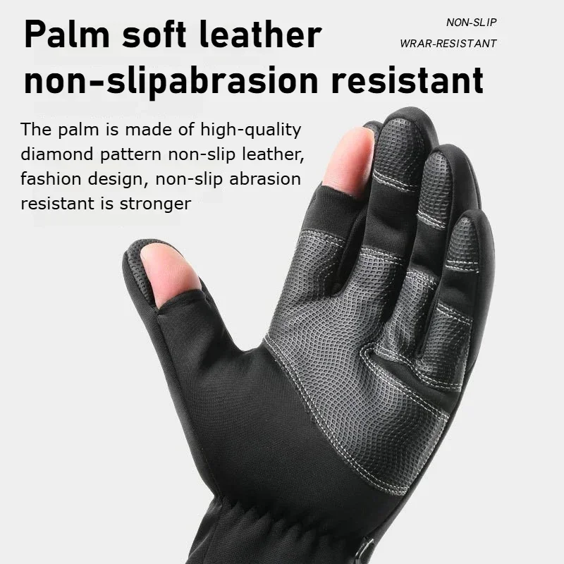 Waterproof Winter Fishing Gloves 2 Finger Flip Windproof Women Men Gloves Velvet Warm Protection Fish Angling