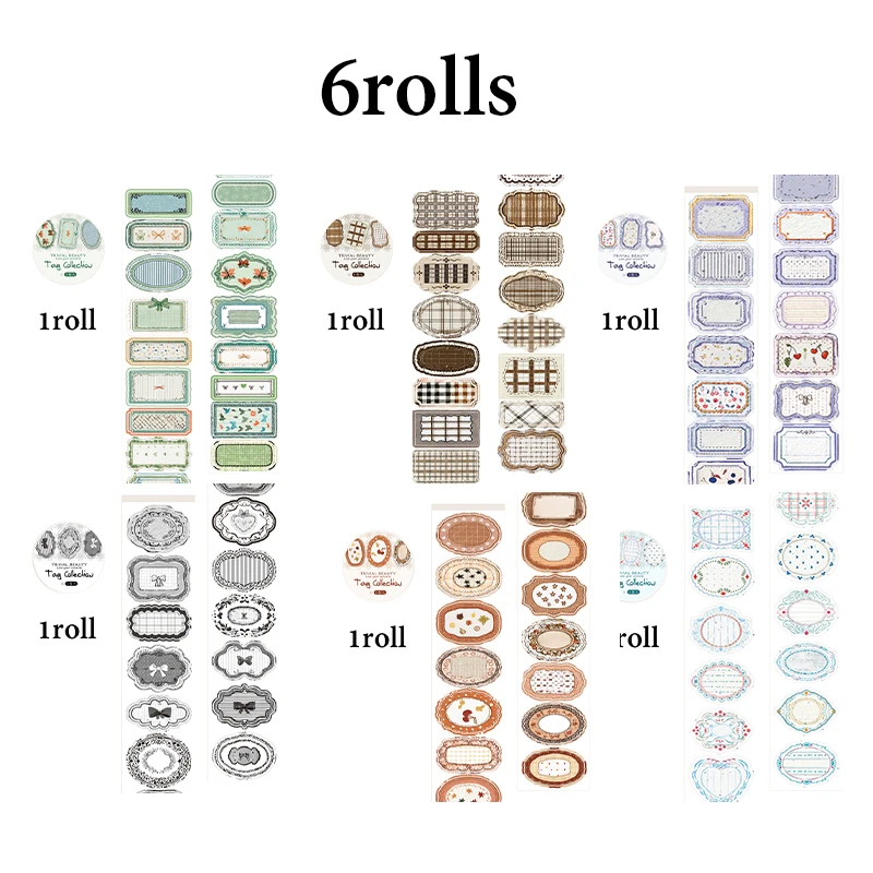 미스터페이퍼 200cm/롤 라벨 컬렉션 시리즈 다이컷 와시 테이프 빈티지 프레임 라벨 스티커 (저널, 스크랩북, DIY 데코용)