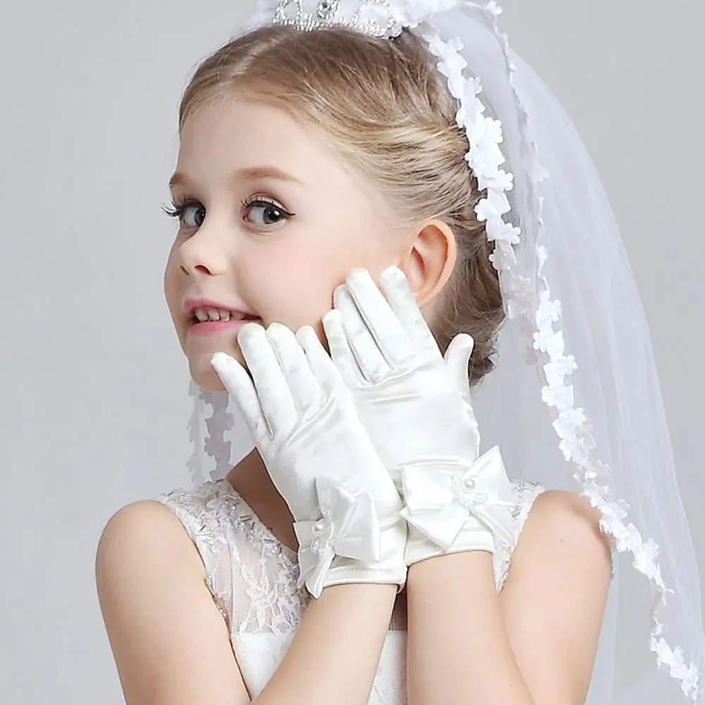 Girls Satin Gloves Polyester Cotton Wedding Prom Costume Accessory