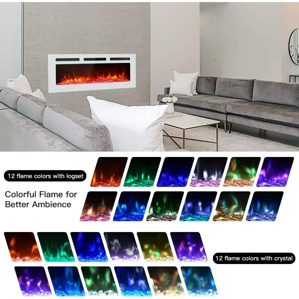 Electric Fireplace Inserts Freestanding Heater for The Living Room Floating Fireplace with 12 LED Colors with Logset and Stones