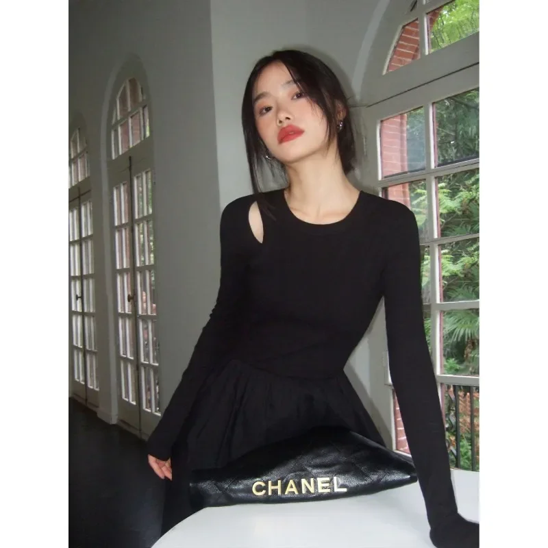 

Vintage Knitting Midi Dress Maxi Wedding Dresses for Women Clothing O Neck Office Lady Casual Pockets Winter Black