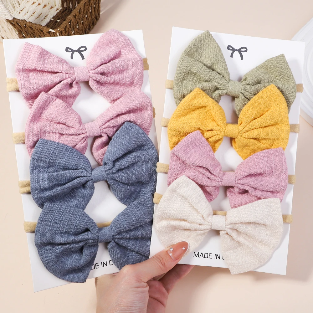 

4Pc/Set Cotton Solid Color Bow Headband for Baby Girls Nylon Elastic Hair Band Handmade Newborn Infant Headwear Hair Accessories