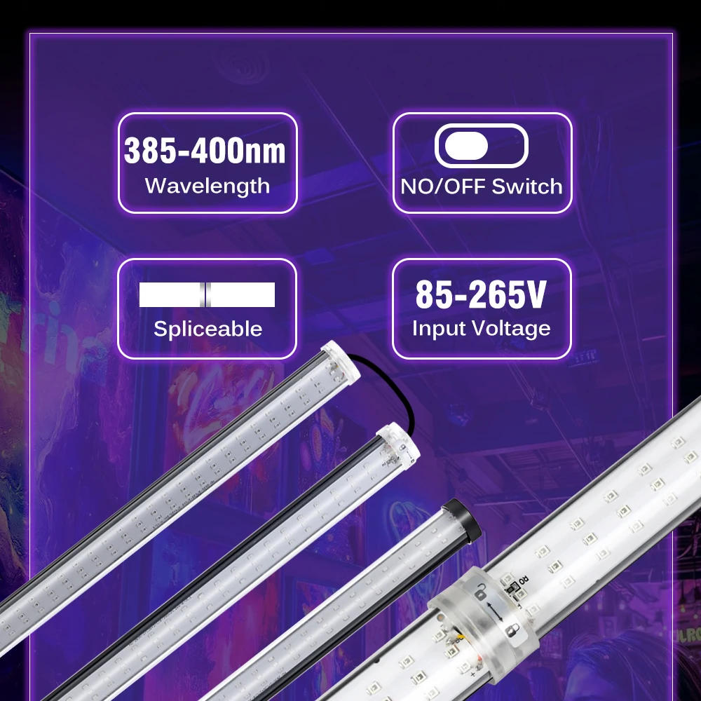 385-400nm UV LED Light Tube Fluorescent Ultraviolet Curing Floor Lamp Blacklight for Halloween Party Decor