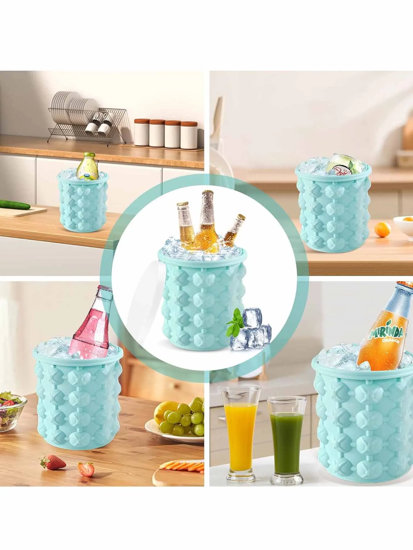2 in 1 silicone ice bucket, round refrigerated ice bucket mold with lid, chilled beverages, beer champagne bucket