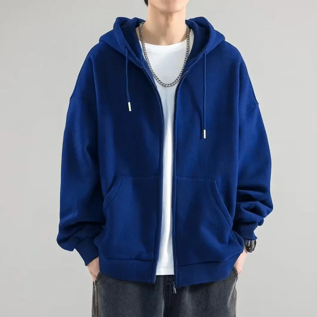 2023 Base Solid Color Cardigan Sweatshirt Men's Fashion Loose Large Size Men's Hooded Sweatshirt Jacket 5XL Warm Hoodies