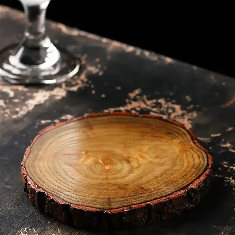Ins Nordic Cocktail Cup Solid Wine Glass Water Cup Drinks Mug Wood Coaster Natural Wooden Coasters Round 6-9cm Kitchen Bar Tools