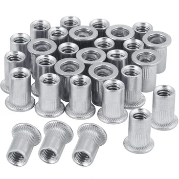 100Pcs Aluminum Alloy M3/M4/M5/M6/M8/M10 Flat Head Metric Threaded Rivetnut Insert Nutsert Rivet Nut Assortment Kit