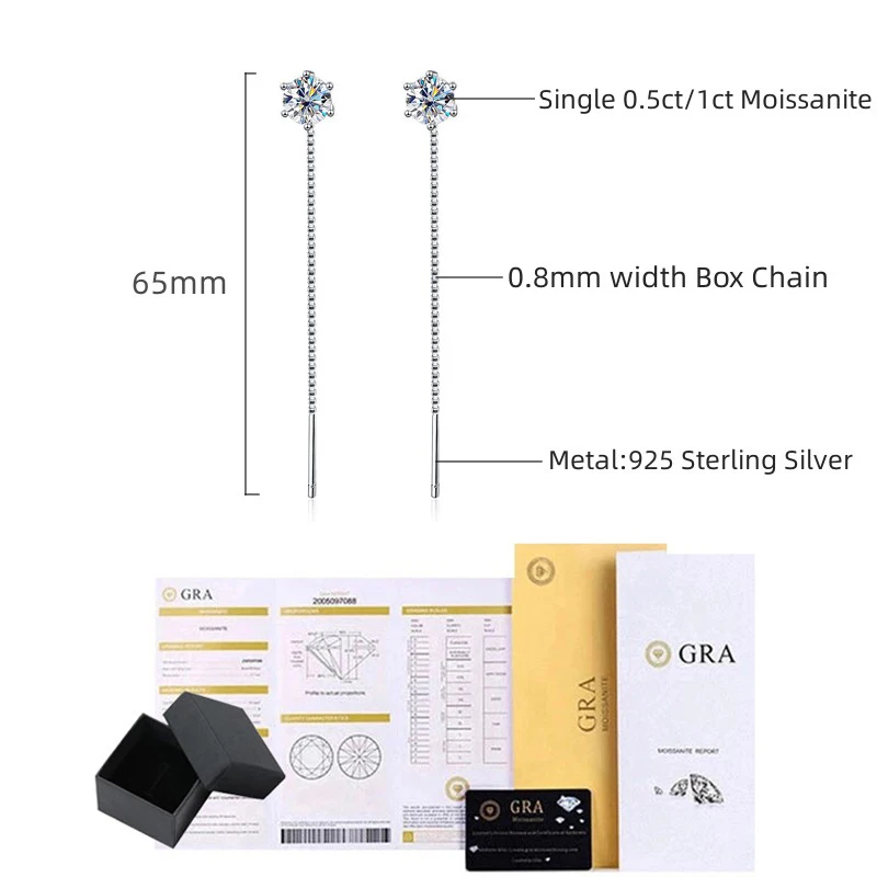 Srebro 925 Moissanite Tassel spadek kolczyki dla kobiet 2ct D wyczyลฤ VVS1 diament z GRA szpilki najlepszy prezent biลผuterii